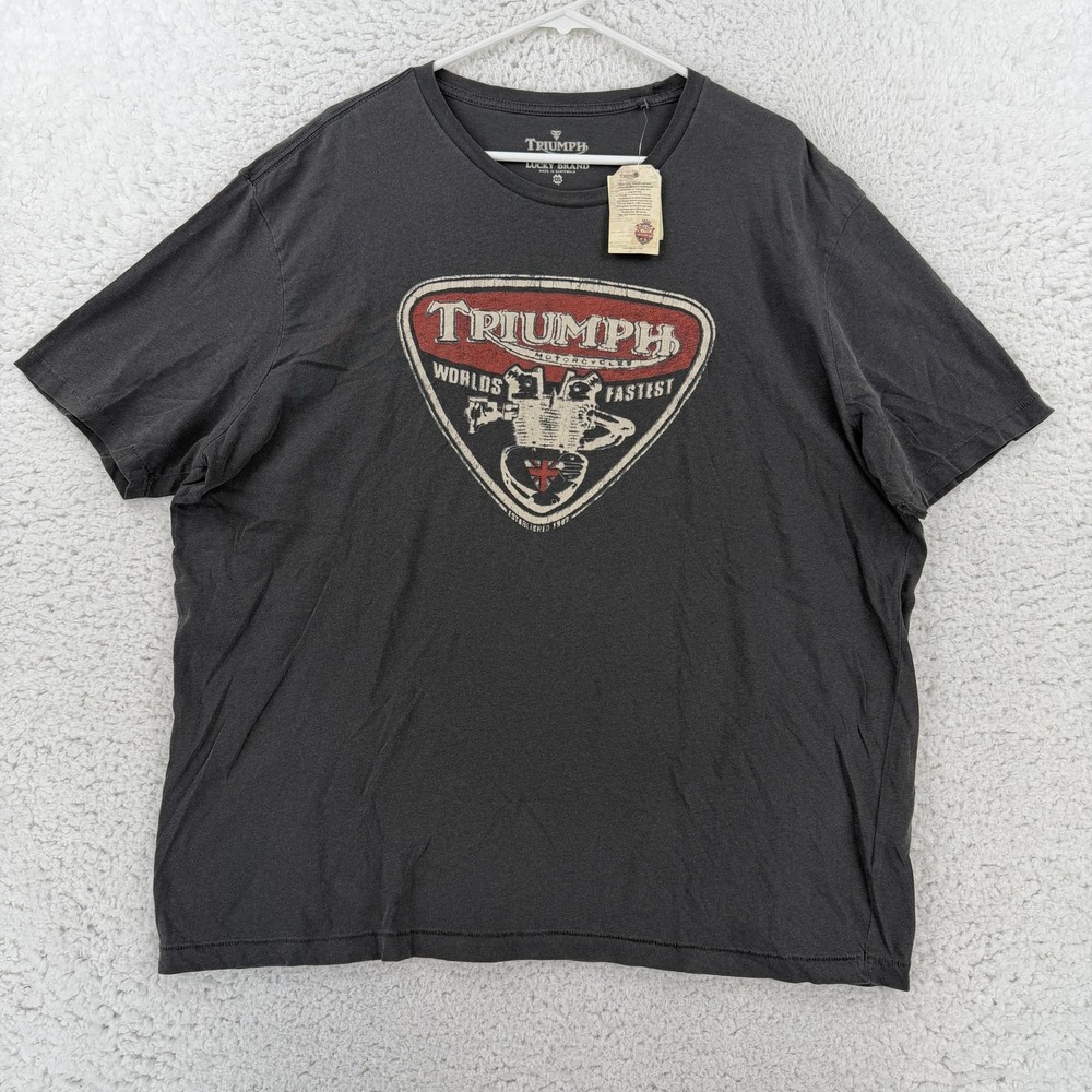 Lucky Brand Shirt Mens 2XL Gray Triumph Motorcycle Graphic Tee T-Shirt NWT